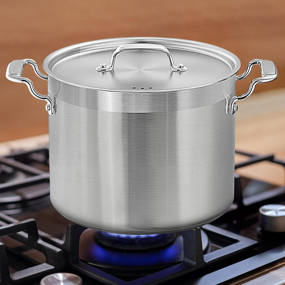 NutriChef Edelstahl Kochtopf 13,2L Induktion – Suppentopf mit Deckel, Profiqualität für Gastronomie