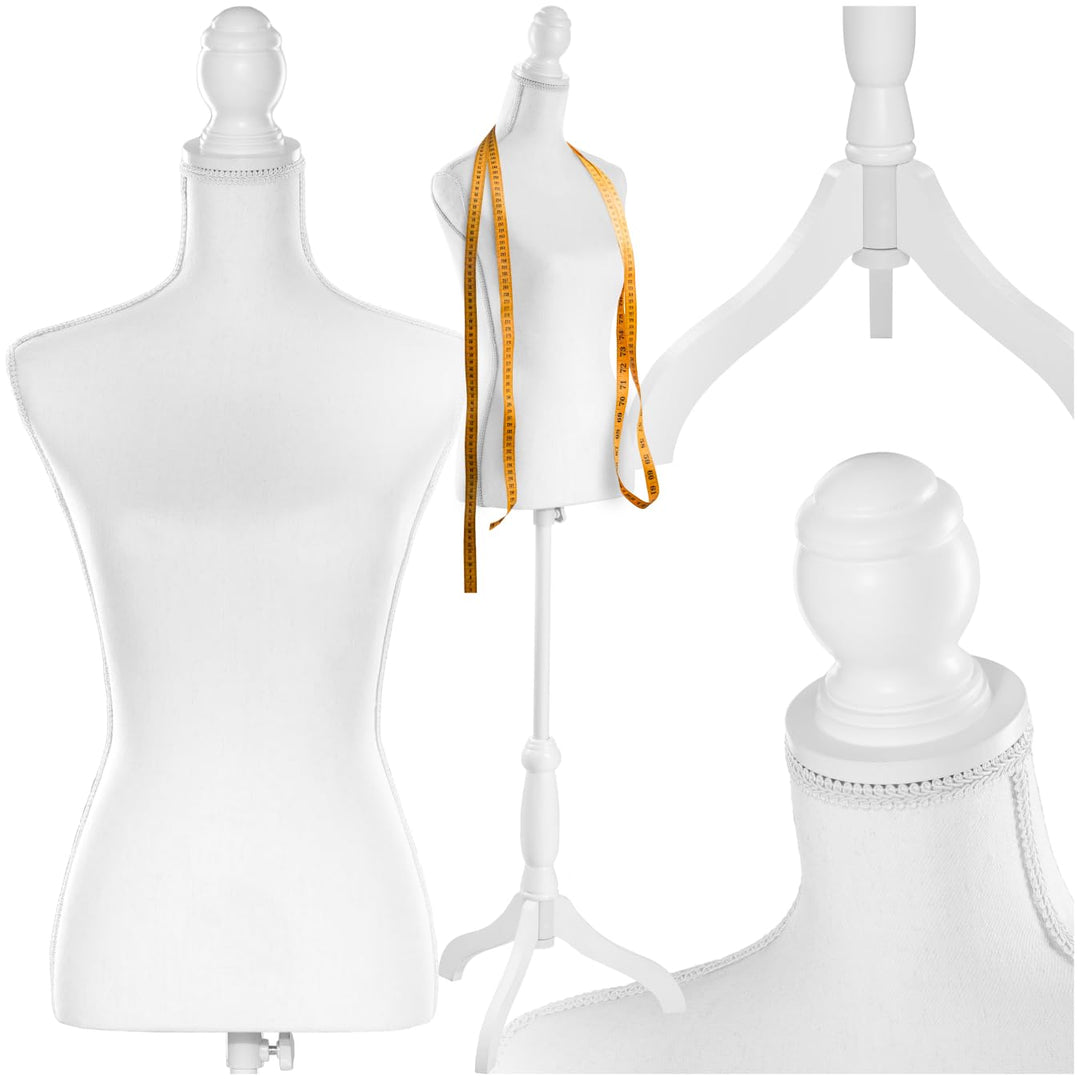 TecTake Damenbüste Schneiderpuppe Büste Torso mit Holzstandfuss | Höhenverstellbar: 133 – 168 cm - D