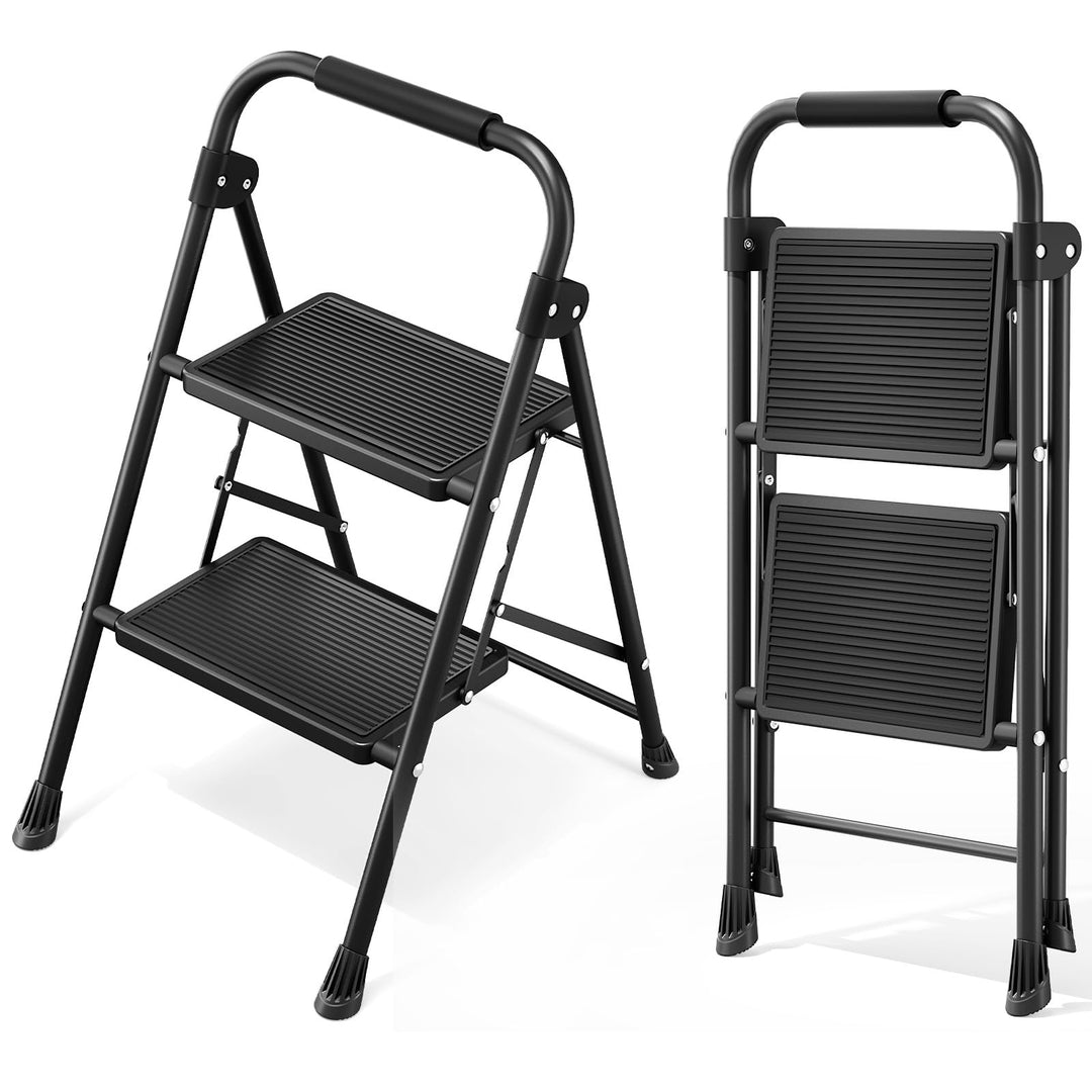 KINGRACK 2 Stufen Kleine Leiter, Trittleiter mit Anti-Rutsch, Breitem Pedal | Tritthocker Klappbar m