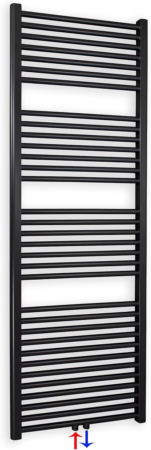 Heizkörper Badheizkörper Handtuchwärmer mit Mittelanschluss 50 mm schwarz (1732 x 600 mm) (899 Watt