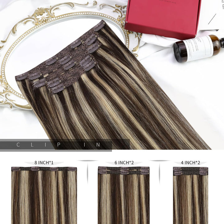 Moresoo Clip Extensions Echthaar Braun Haarextension Clips Remy Echthaar Extensions Clip in Haarverl