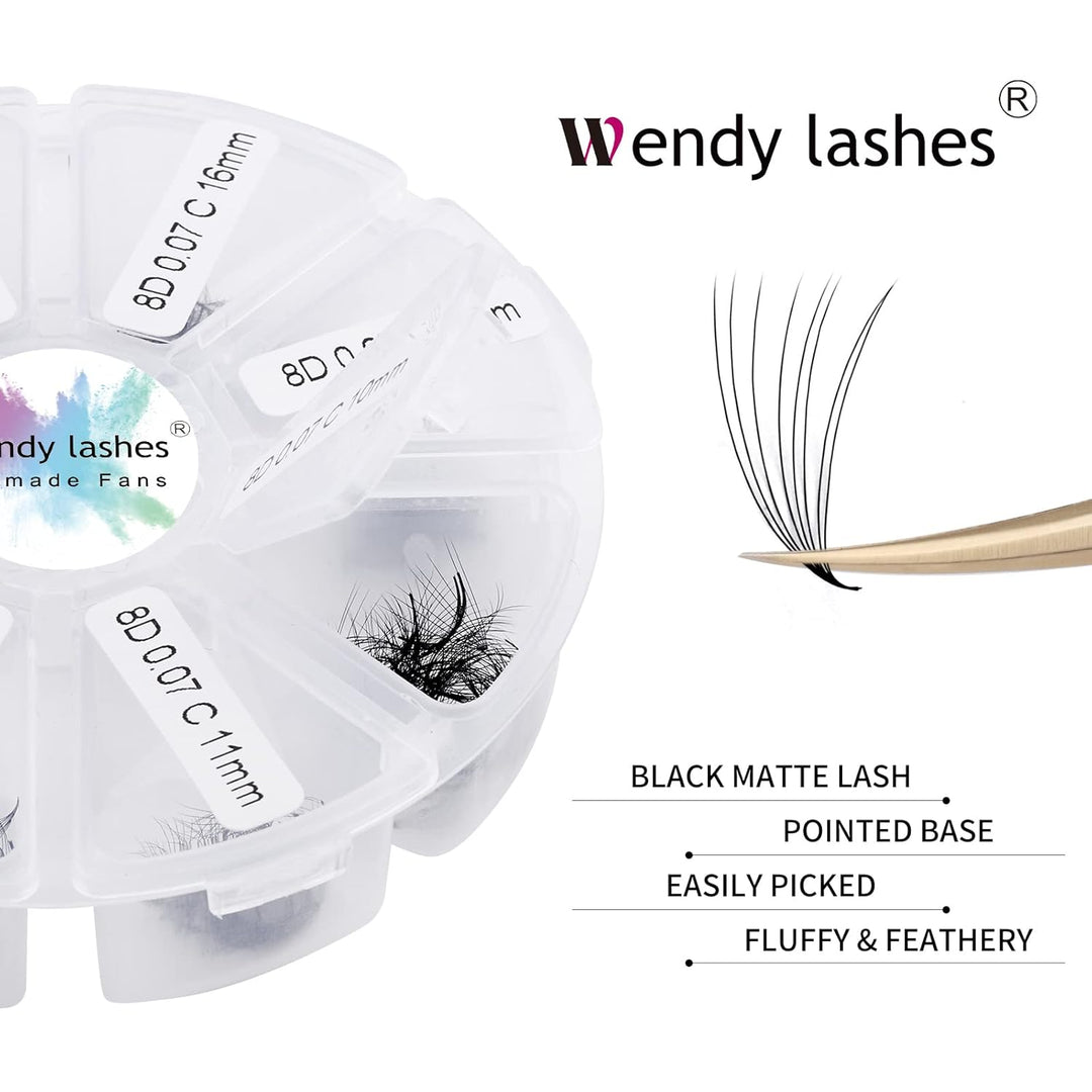 Fertige Fächer Wimpern Gefächerte Wimpern 8D 500 Stück 9-16mm D Curl 0,07mm Premade Volumen Fans Wim