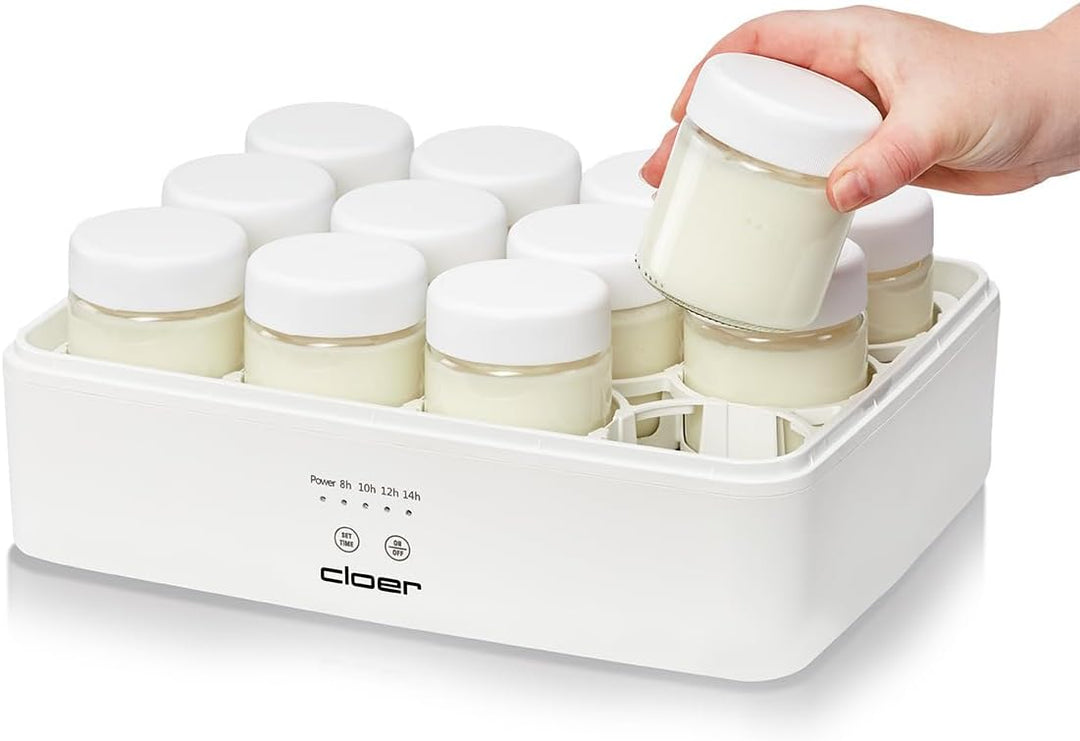 Cloer 9921 Joghurtbereiter für 12 Gläser, je 150 ml Fassungsvermögen, für Joghurt und Fermentkulture