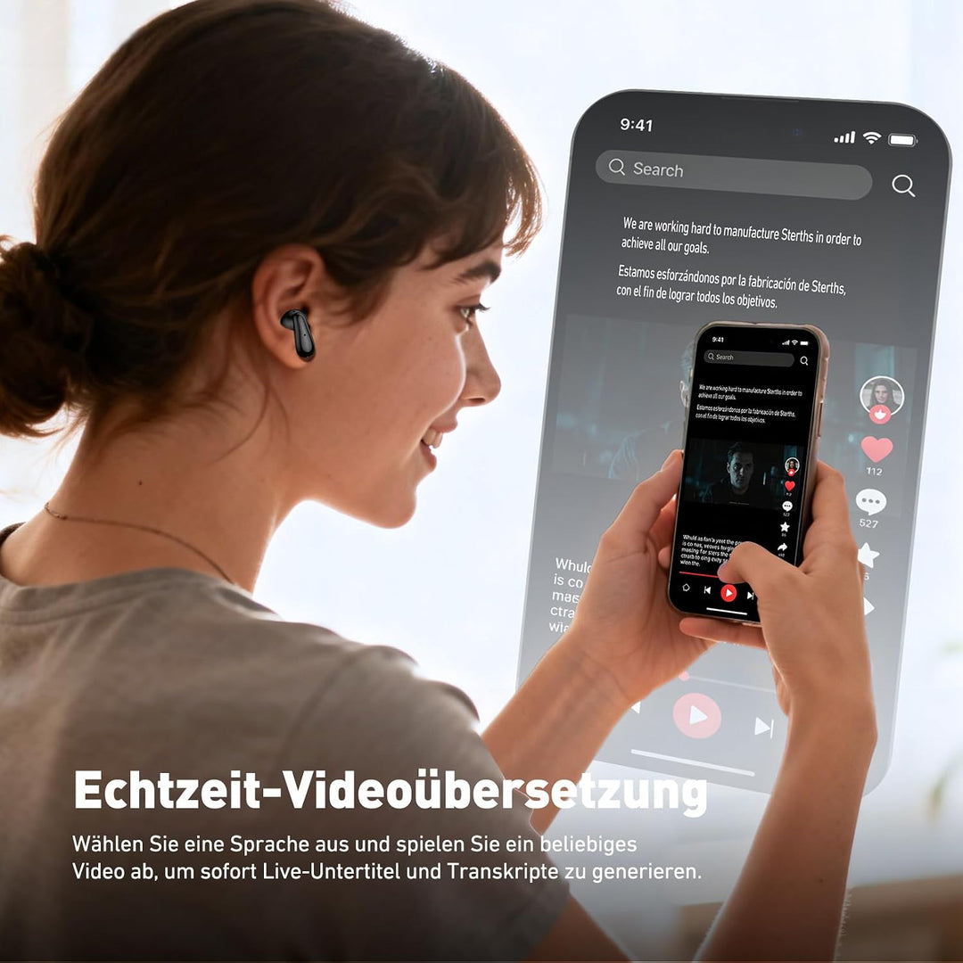 MS102 KI Übersetzer Kopfhörer, 3-in-1 Übersetzungskopfhörer für 134 Sprachen, Bluetooth 6.0 Sprachen