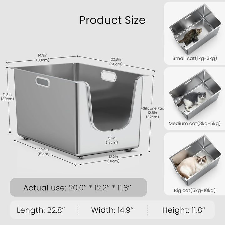 PTLOM Lebensmittelechtes Katzenklo Edelstahl XXL Katzentoilette 30cm Hohe Ränder Rostfrei,Auslaufsic