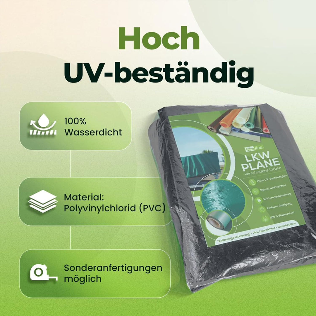 LKW Plane 700 g (9,00 m x 2,50 m, Achatgrau) PVC Plane, Abdeckplane, Meterware, sehr hochwertig, bei