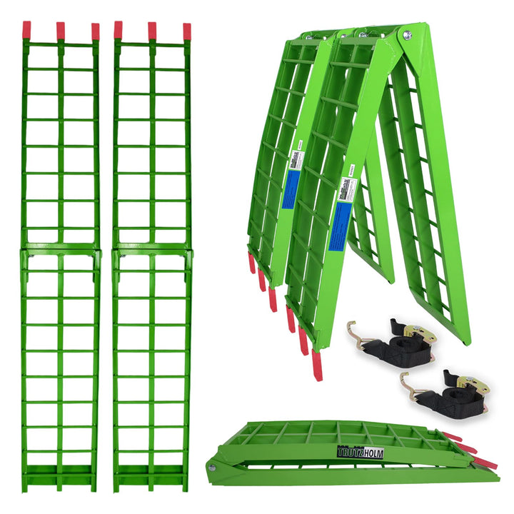 TRUTZHOLM 2 x Auffahrrampe klappbar 180 cm Traglast 680 kg Alu grün geriffelte Einzelstäbe Verladera