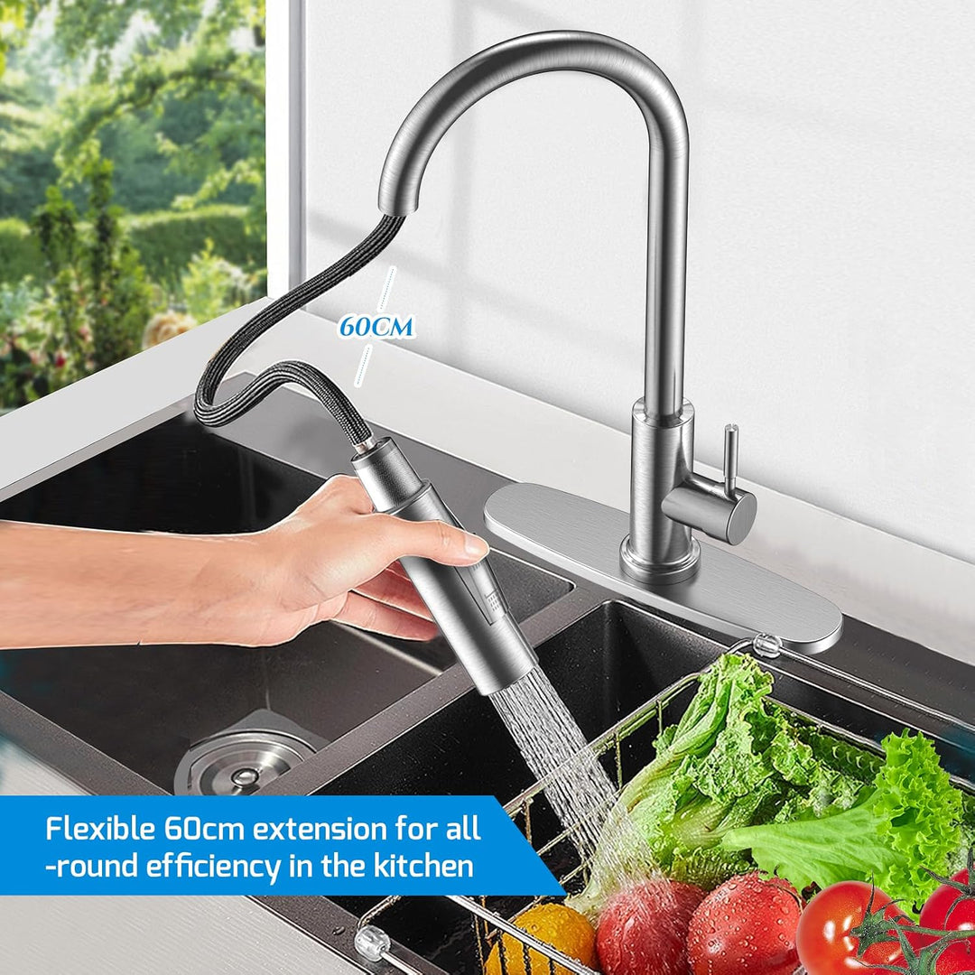 Wasserhahn Küche mit Abnehmbare Basis, Küchenarmatur Ausziehbar Mischbatterie Küche, Edelstahl Heiss