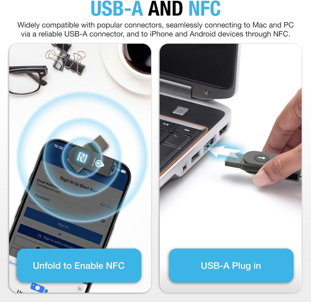 Thetis Pro-A FIDO2-Sicherheitsschlüssel-Passkey-Gerät mit USB A und NFC, TOTP/HOTP-Authentifikator-A
