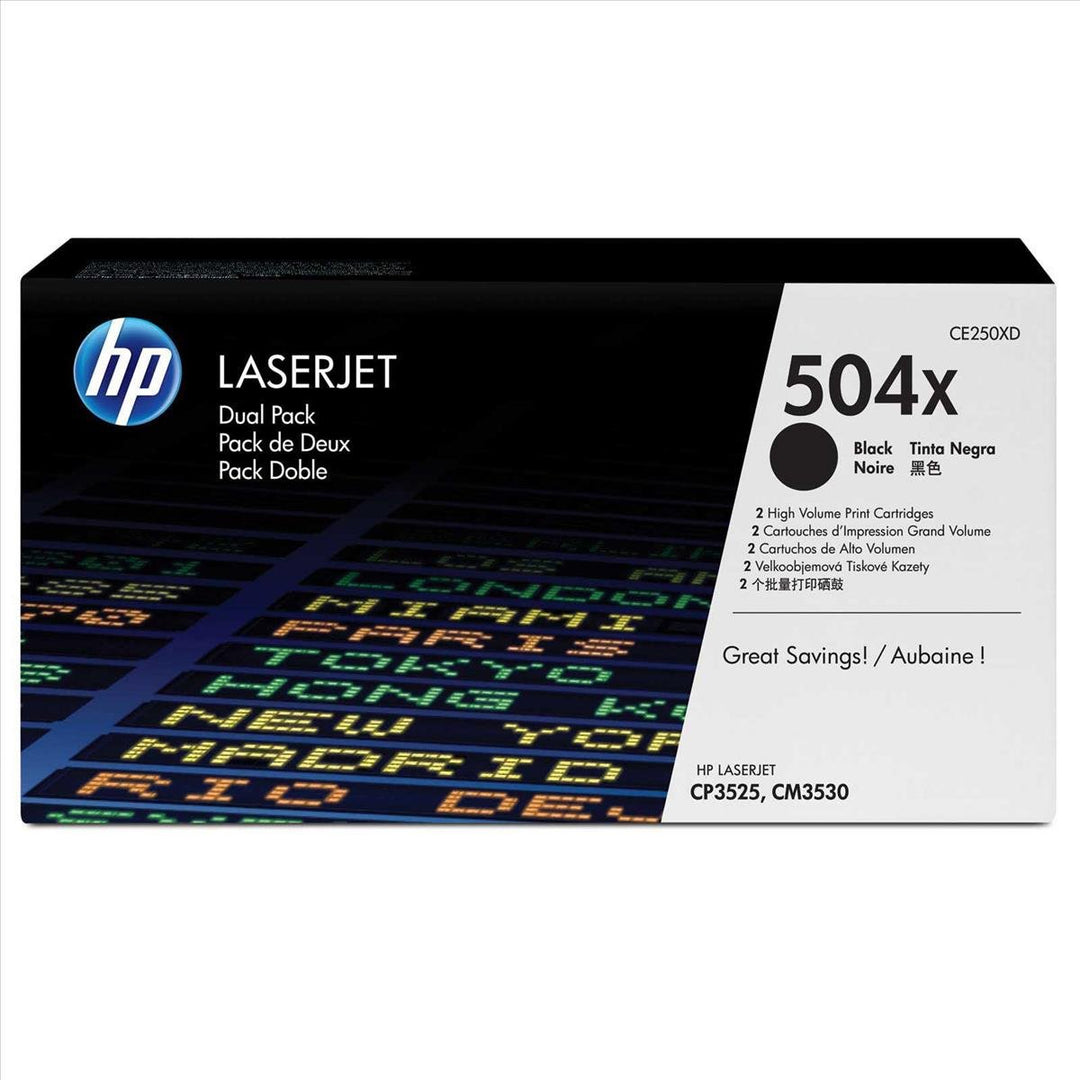 HP 504X 2er-Pack (CE250XD) Schwarz Original Toner mit hoher Reichweite für HP Color Laserjet CP3525,