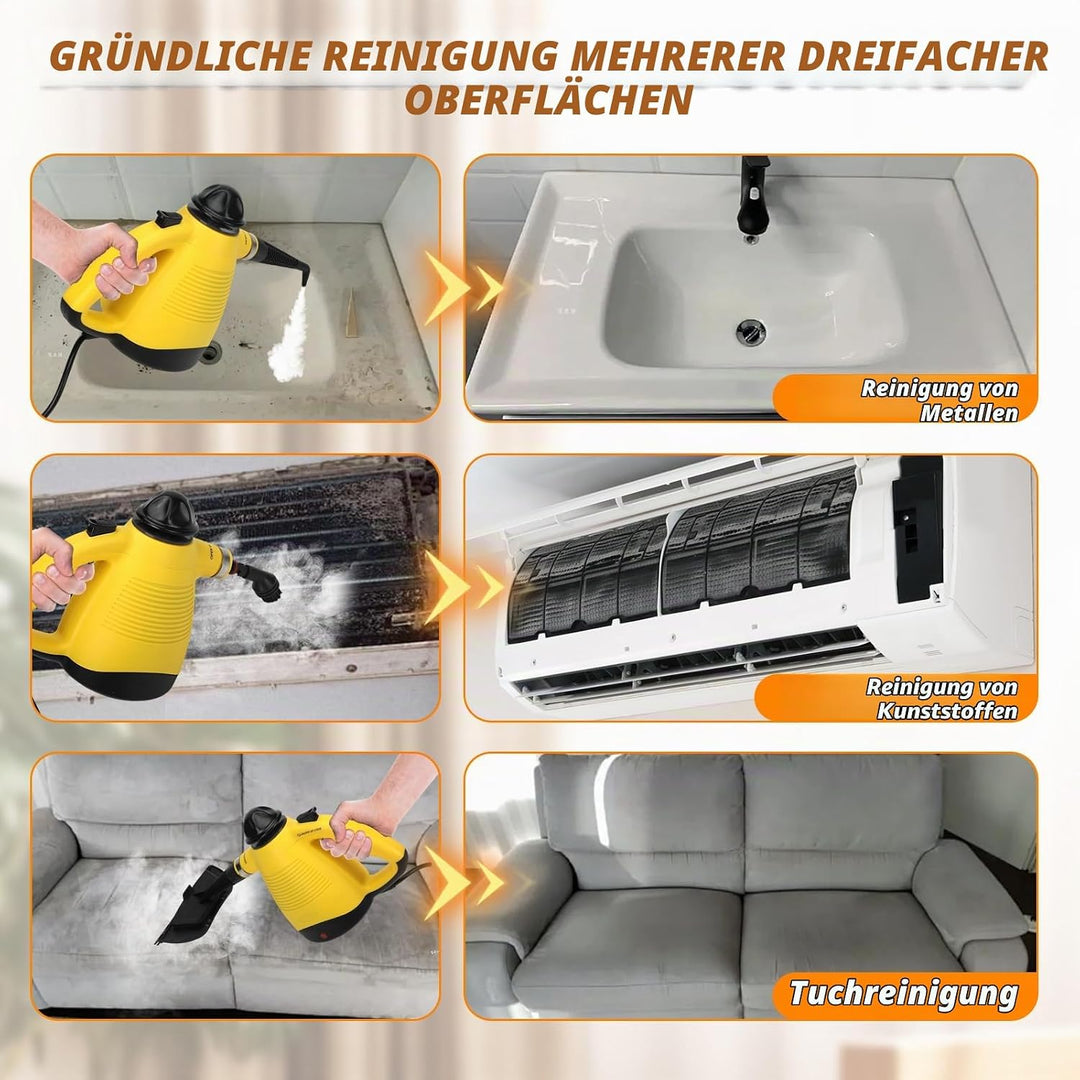 Dampfreiniger, Dampfreiniger Handgerät 1050W für zuhause, 450ml Wassertank, 3,5 Bar Dampfdruck, 8 Zu