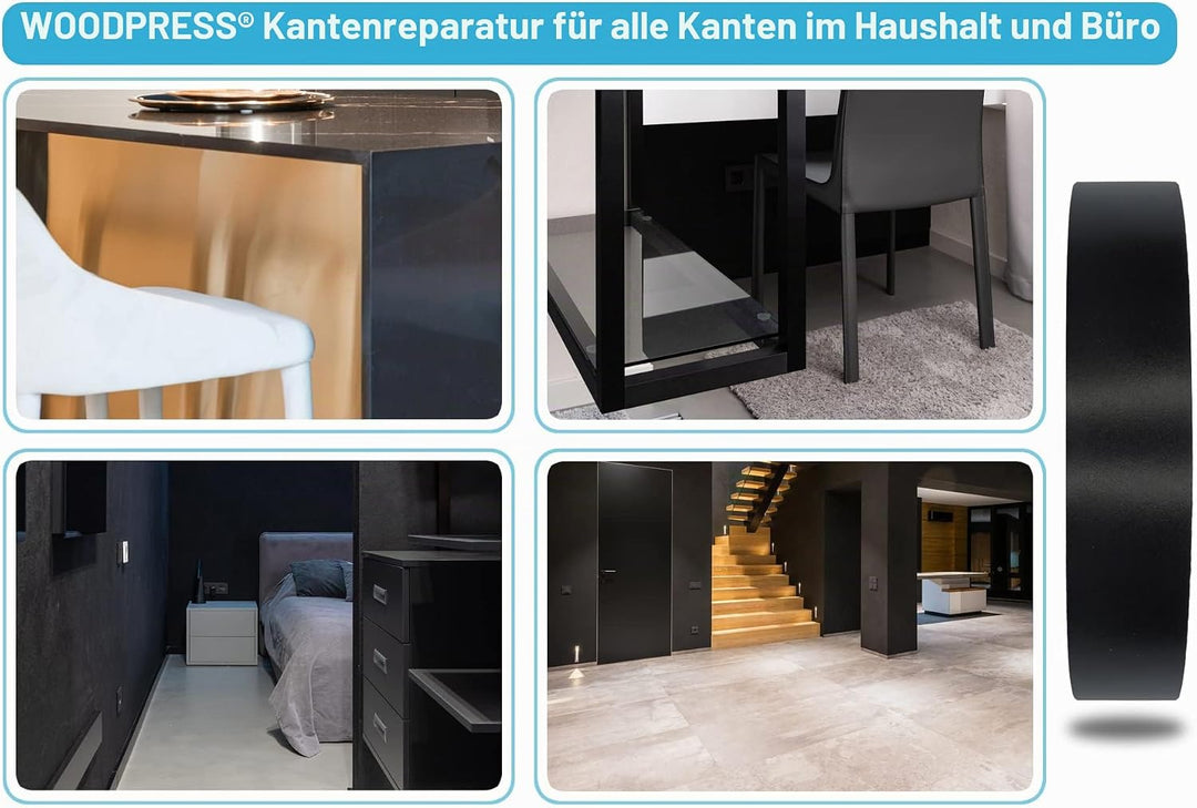 WoodPress® 15mm Mattschwarz Melamin Kantenumleimer mit Schmelzkleber – 50m Industrielle Rolle – Einf