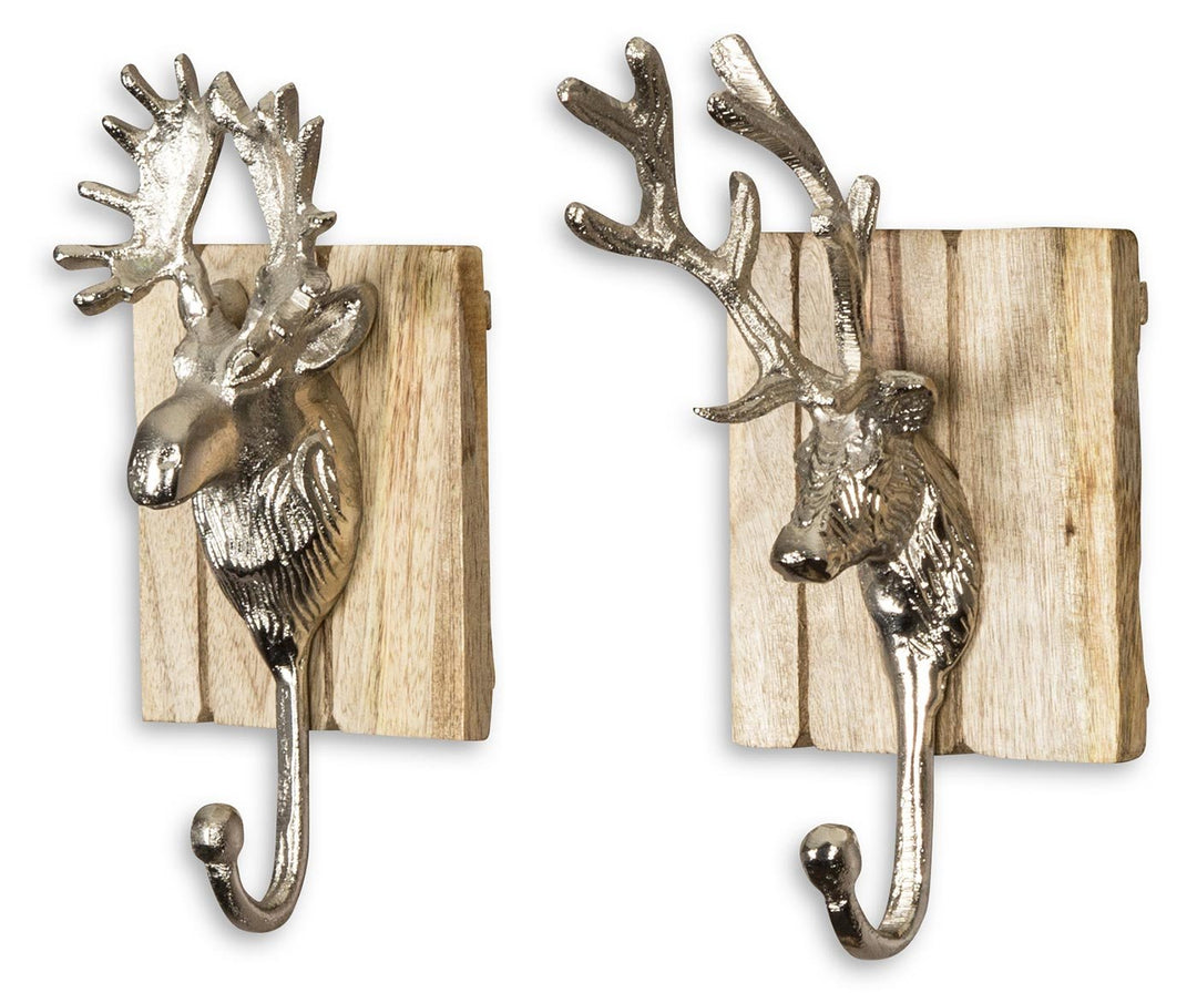 2er Set Wandhaken Hirsch H x B: 23x12cm Edel-Holz Metall Garderobe Deko Wanddeko Kleiderhaken Varian