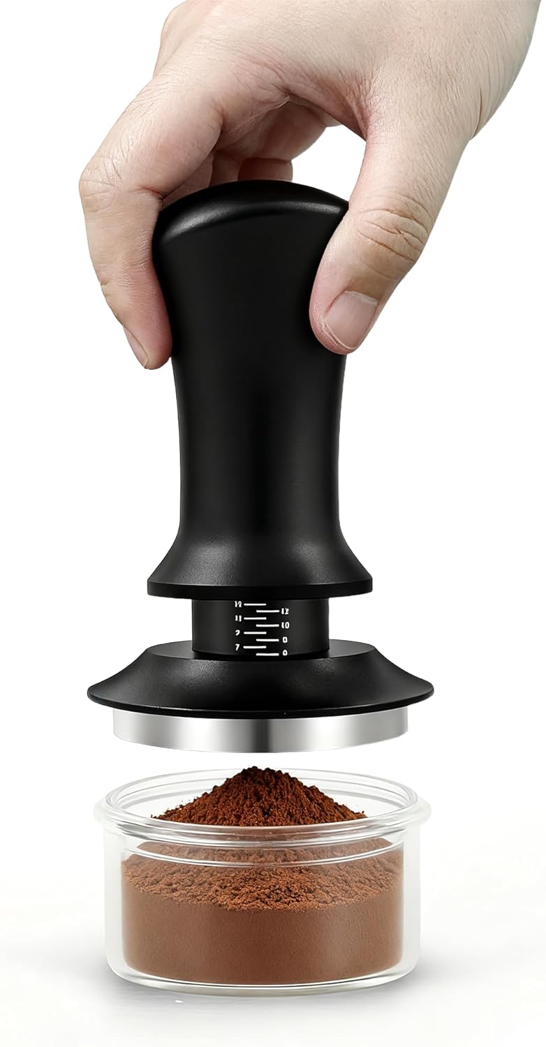 Kaffee Tamper 51mm, Edelstahl Espresso Tamper mit 15lbs Anpressdruck, 304 Edelstahl Base, Skalenanpa