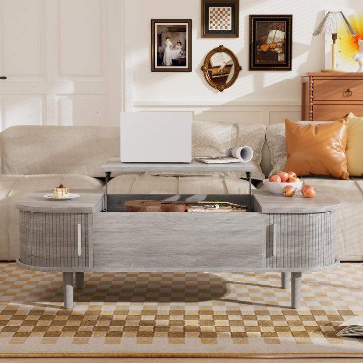 Couchtisch mit Hebeplatte – Moderner Holztisch mit Einzigartiger Textur & Verstecktem Stauraum, Kaff