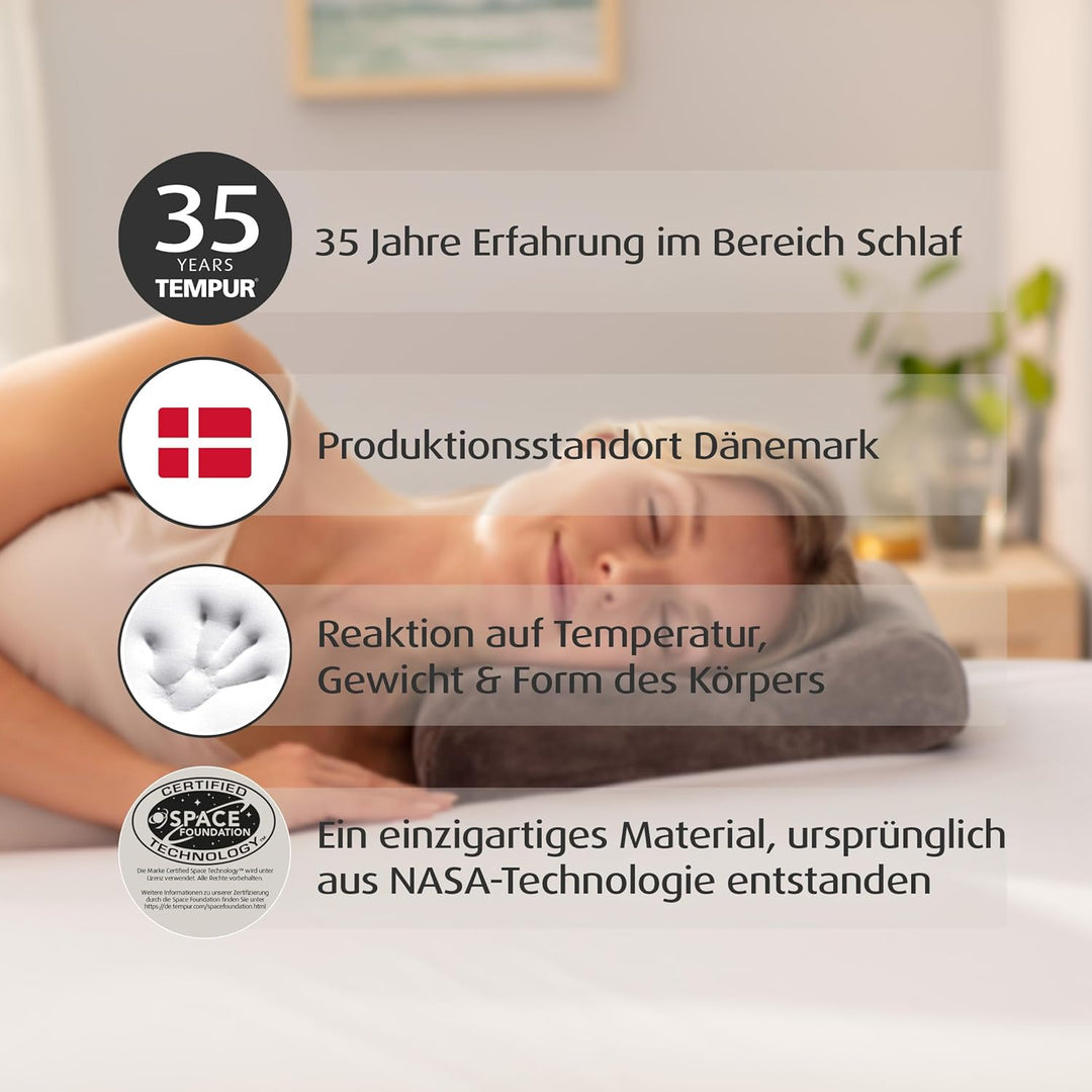 TEMPUR Reisekissen Memory Foam, ergonomisches Reise-Nackenkissen inkl. Tragetasche, Anthrazit, Gröss