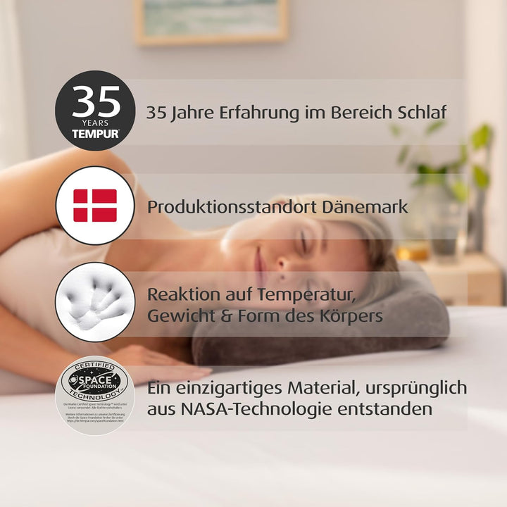 TEMPUR Reisekissen Memory Foam, ergonomisches Reise-Nackenkissen inkl. Tragetasche, Anthrazit, Gröss