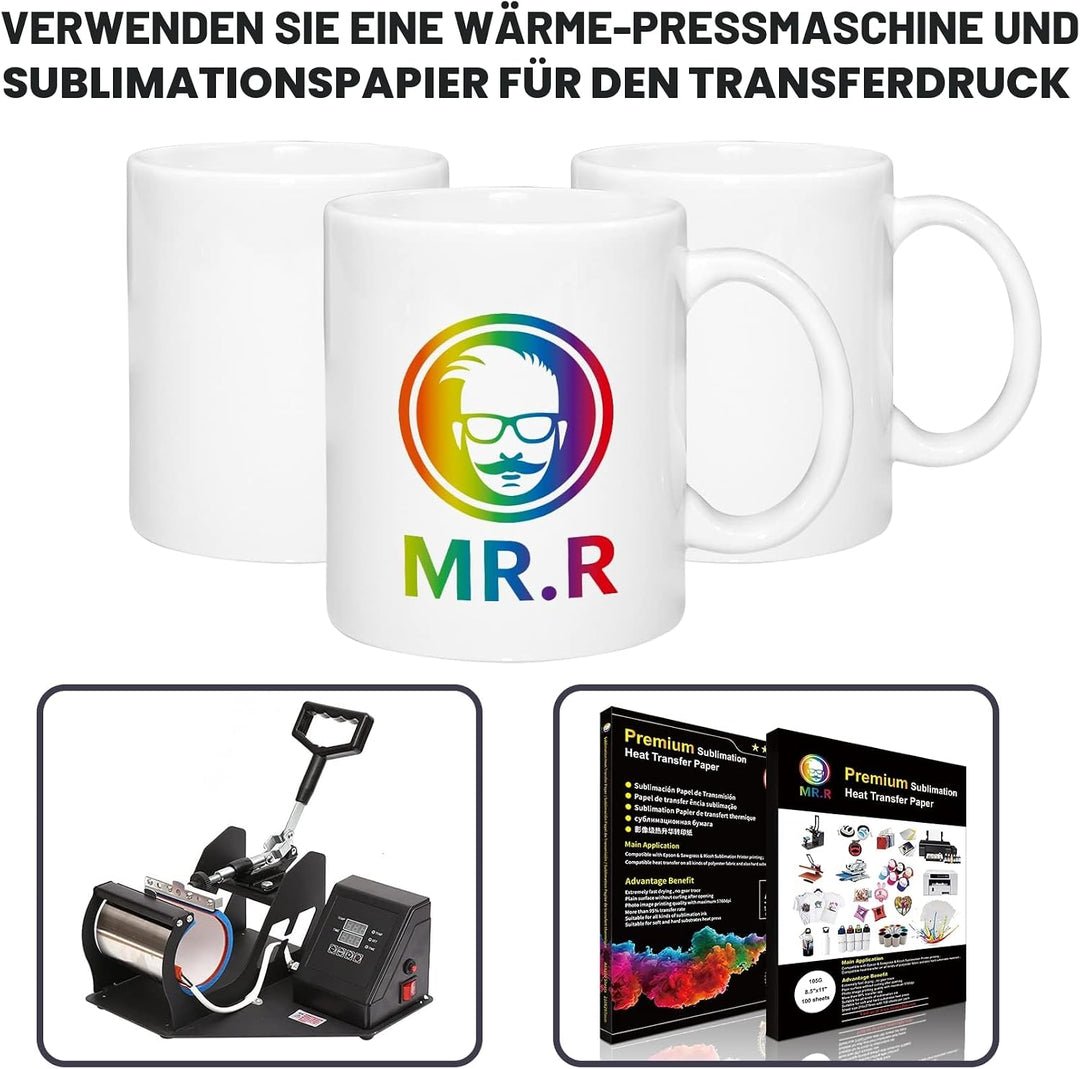 MR.R 36 Stück Sublimationsrohlinge Geschirrspüler Weiss Keramik Kaffeetassen 11oz Blank Keramik Klas