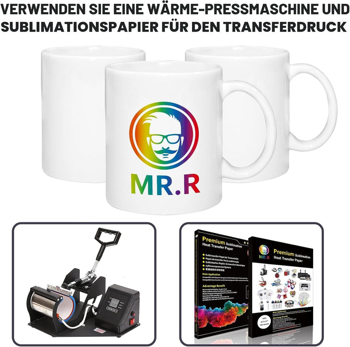 MR.R 36 Stück Sublimationsrohlinge Geschirrspüler Weiss Keramik Kaffeetassen 11oz Blank Keramik Klas