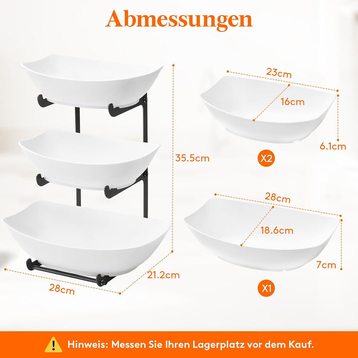 Lifewit Obst Etagere mit 3 Etagen, Servierplatte zum Anrichten von Speisen, weisse wiederverwendbare