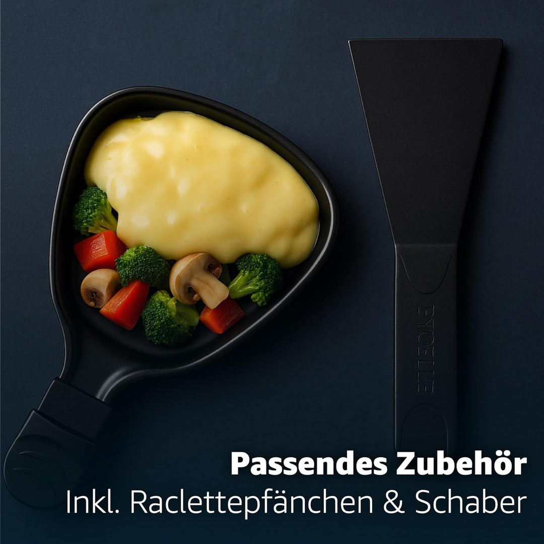 Raclette 8 Personen Set - Mit Tischgrill & Grillplatte & Steinplatte Funktion - inkl. Pfännchen & Sc