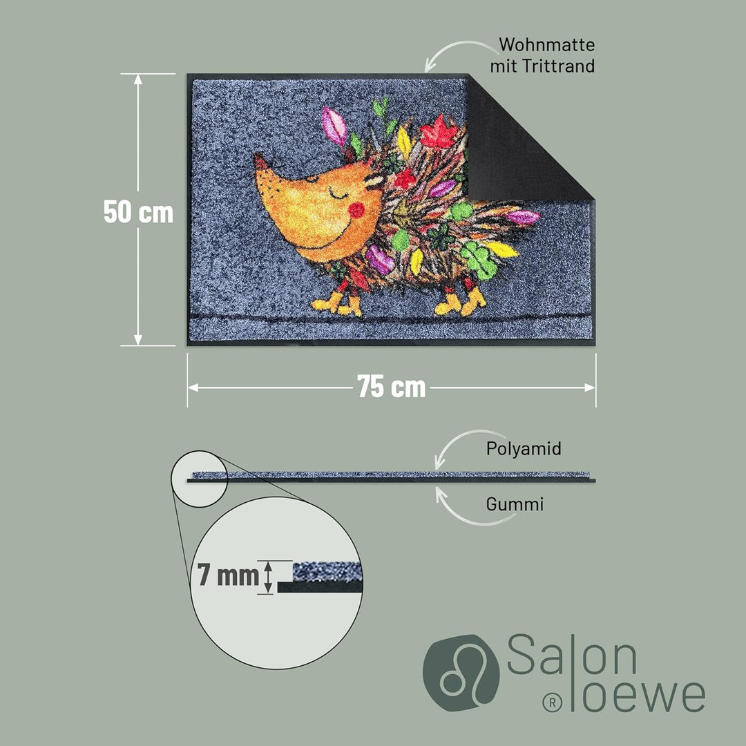 Salonloewe Funky Hedgy Fussmatte 50 x 75 cm Sauberlaufmatte Eingangs-Matte Igel bunt witzig waschbar