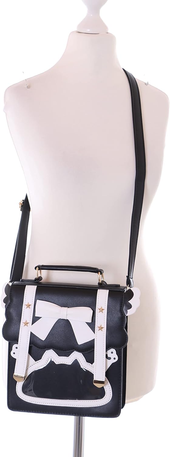 Kawaii-Story LB-6090-1 Schwarz Schleife Pastel Goth 2in1 Rucksack Schulter Tasche 22x20x7cm Damen Pu