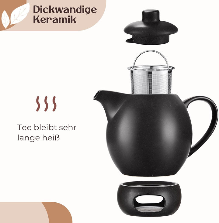 Happy Lemuro Teekanne mit Stövchen Set - 1,2 l - mit Siebeinsatz - Tea Pot - Teapot - Zubehör - Kera