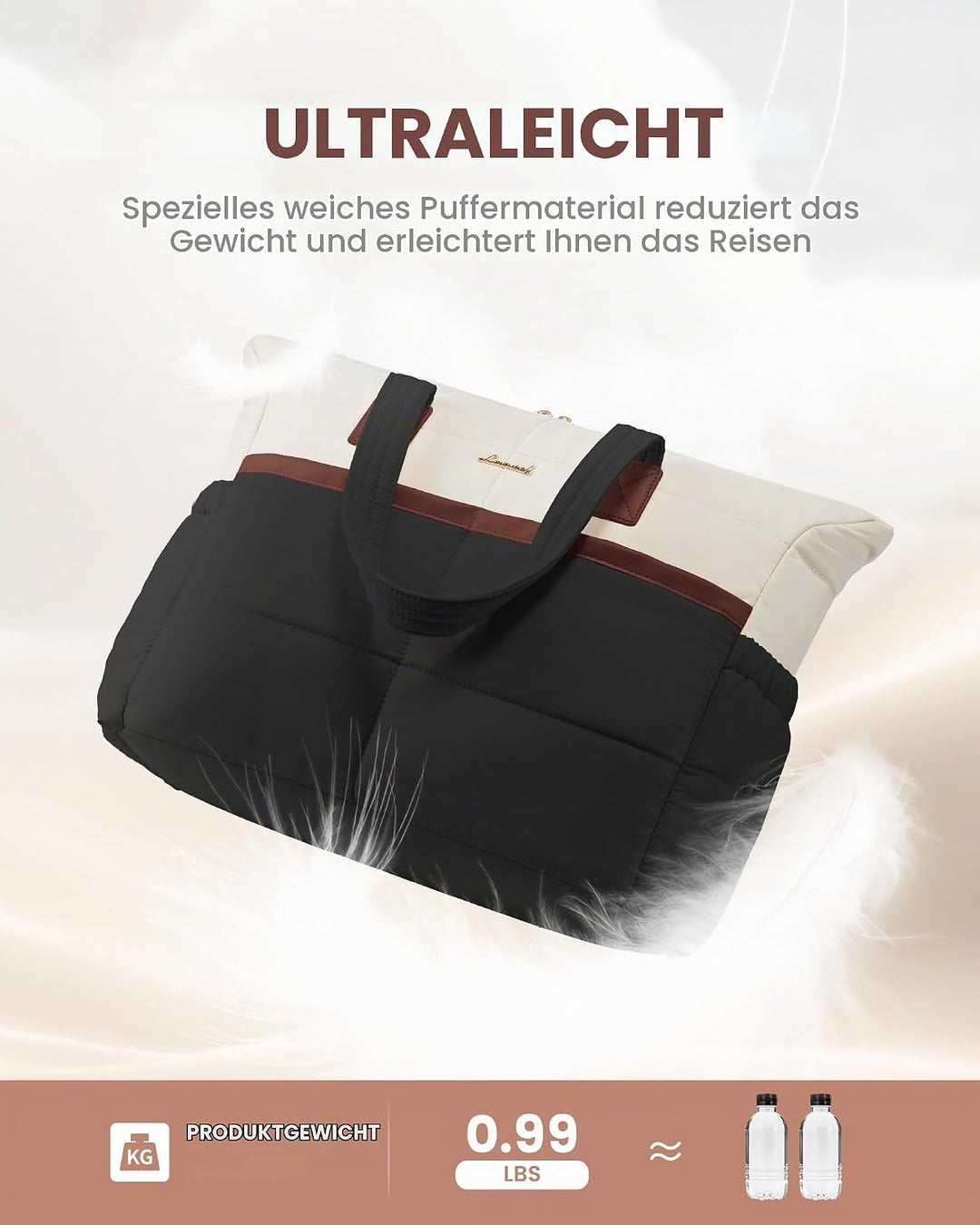 LOVEVOOK Handtasche Shopper Tasche Damen, 15,6 Zoll Puffer Laptoptasche Leicht Laptop Arbeitstasche