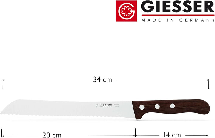 GIESSER seit 1776 - Made in Germany - Brotmesser mit Holzgriff rutschfest Kotibe, 21 cm, Wellenschli