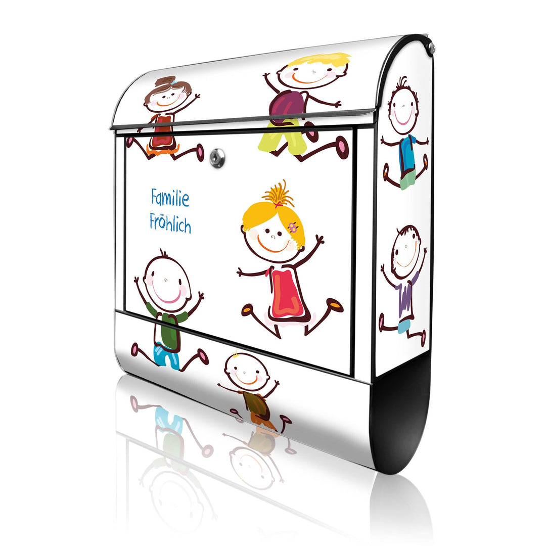 banjado® Design Briefkasten personalisiert Happy Kids 38,5x46,5x13cm & 2 Schlüssel - Briefkasten Sta