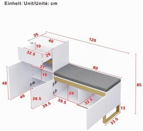 Merax Schuhschrank mit Sitzbank – Schuhbank mit Sitzfläche und mehrstöckigem Stauraum, modernes Schu