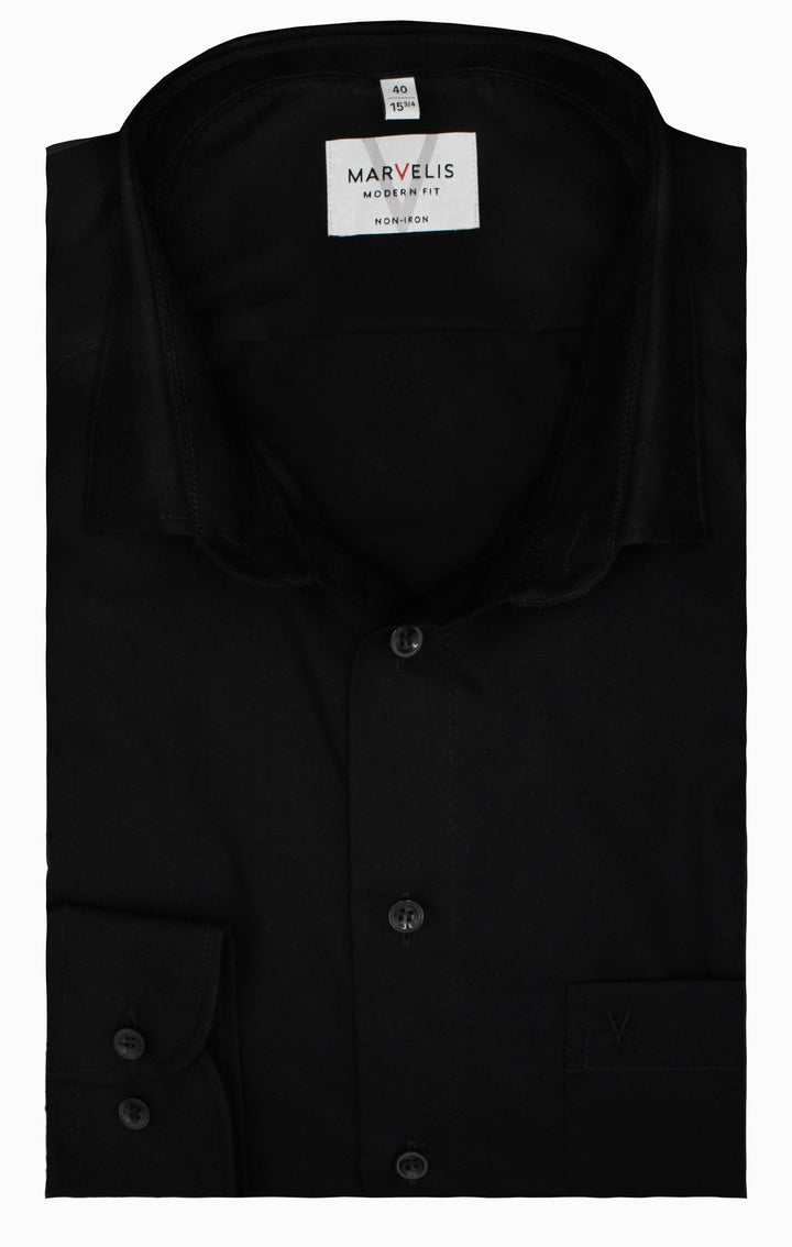 Marvelis Hemd, Weiss, Schwarz, Modern Fit, Bügelfrei, Knitterfrei, 100% Baumwolle, New Kent Kragen 4