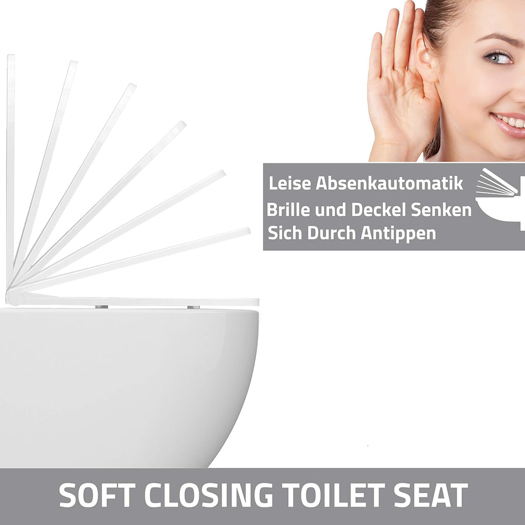 Aqua Bagno | Flacher Toilettendeckel &amp; WC-Sitz mit Absenkautomatik, abnehmbarer Klodeckel O-Form, Un