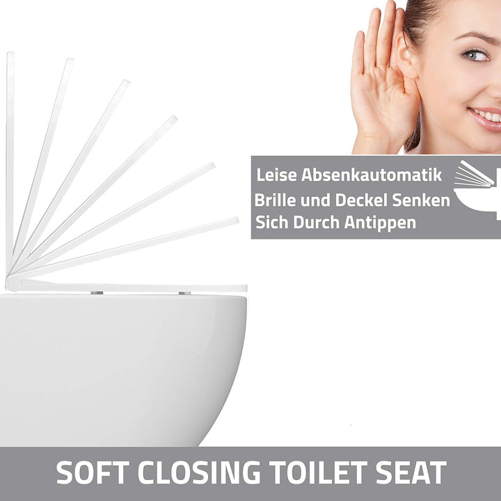 Aqua Bagno | Flacher Toilettendeckel &amp; WC-Sitz mit Absenkautomatik, abnehmbarer Klodeckel O-Form, Un