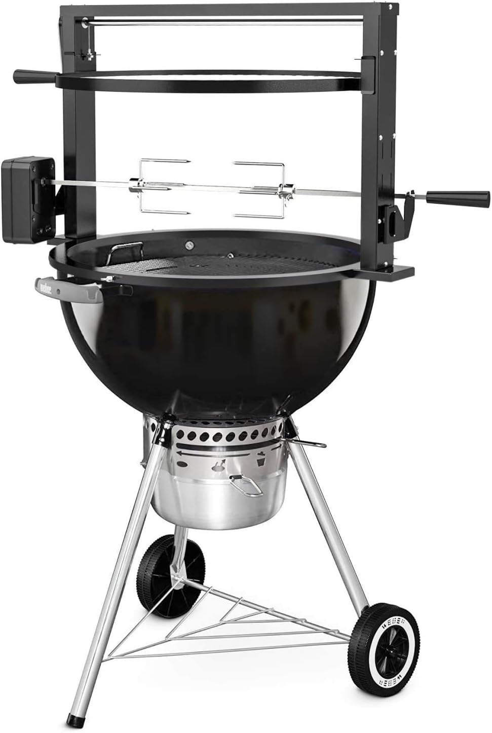 onlyfire Santa Maria Grillaufsatz Grillspiess Set für Weber Kugelgrill 57cm | Drehspiess mit Motor B