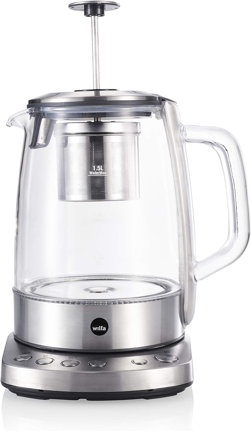 Wilfa CHA Teekocher - 2200 Watt, 1,25 Liter Fassungsvermögen, Brühdeckel mit Sieb, 4 Temperatureinst