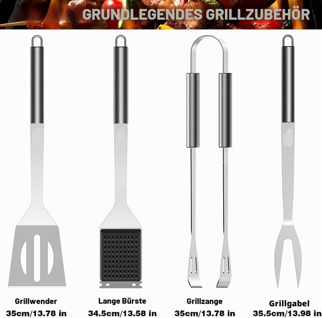 Grillbesteck Grill Set, 25 pcs BBQ Grillwerkzeug Set,Edelstahl-Grillzubehör Set für Camping, Küche,