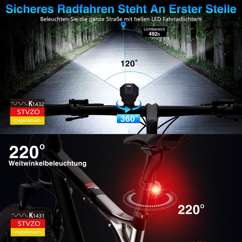 LED Fahrradlicht Set Wiederaufladbare, STVZO Zugelassen Fahrradlicht Fahrradlichter Fahrradlampe Set