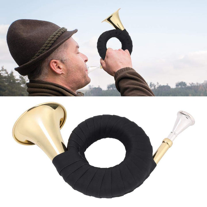 Bb Jagdhorn, Messing Jagdhorn Mini leichte tragbare Horn Messing Instrument Set mit Aufbewahrungstas