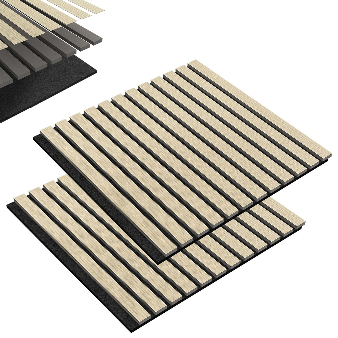 Aufun 2er-Set Akustikpaneele Holz Schallabsorbierende Wandverkleidung Selbstklebend 60x60 cm, Muster