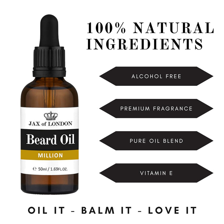 Jax of London Million Bartöl für Männer 50 ml Bartpflegeöl, Bartwachstumsöl für Männer, besteht aus