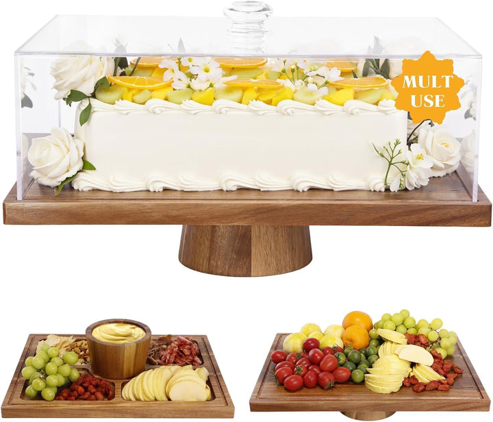 Holz Kuchen Stand mit Deckel.2-in-1 rechteckige Dessert Tisch Display Set und Charcuterie Board mit