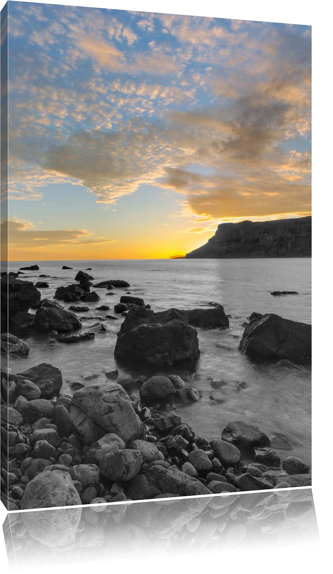 Pixxprint Ruhiger Felsstrand als Leinwandbild/Grösse: 120x80 cm/Wandbild/Kunstdruck/fertig bespannt