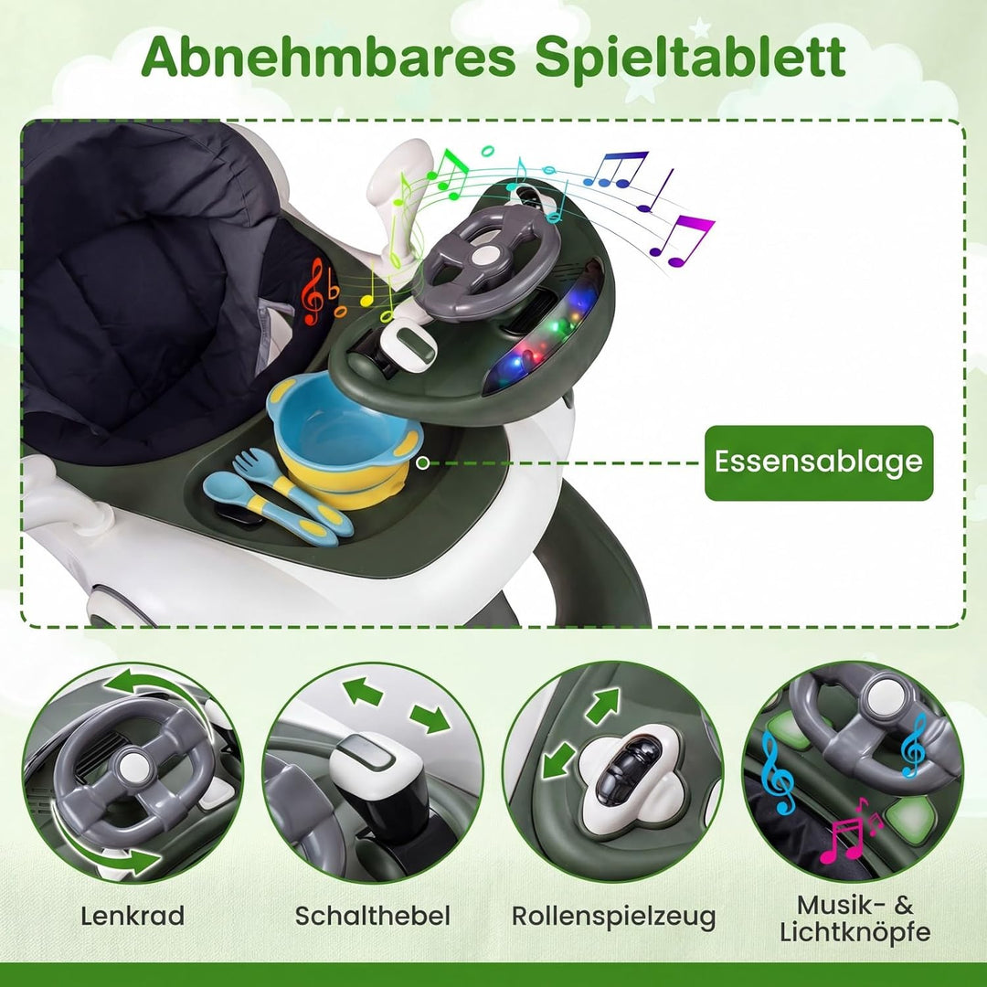 COSTWAY 7 in 1 Lauflernhilfe mit Verdeck, Lauflerwagen mit einstellbarer Höhe &amp; Geschwindigkeit, Bab