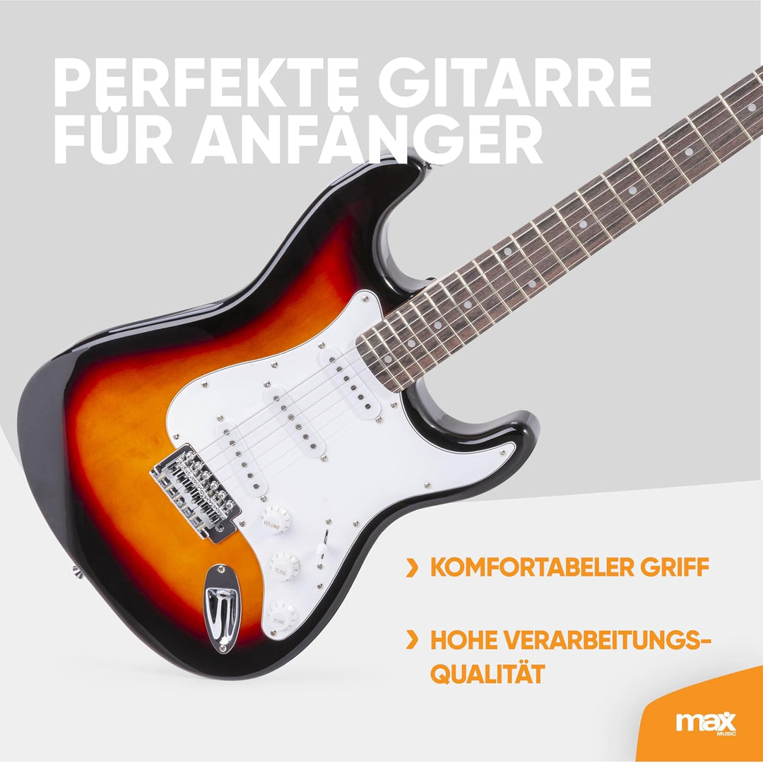 Max GigKit E Gitarre Set, E Guitar, Elektrogitarre mit Verstärker 40 Watt, Gitarrentasche, Plektrum,