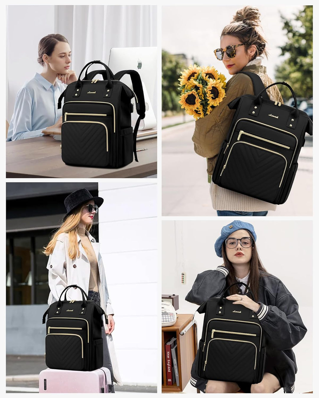 LOVEVOOK Rucksack Damen Gross, 17,3 Zoll Laptop Schulrucksack Mädchen Wasserdicht, Elegant Arbeitsta