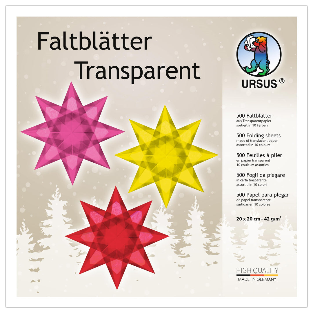 Ursus 2645199 - Faltblätter Transparentpapier, ca. 20 x 20 cm, 42 g/qm, 500 Blatt, sortiert in 10 Fa