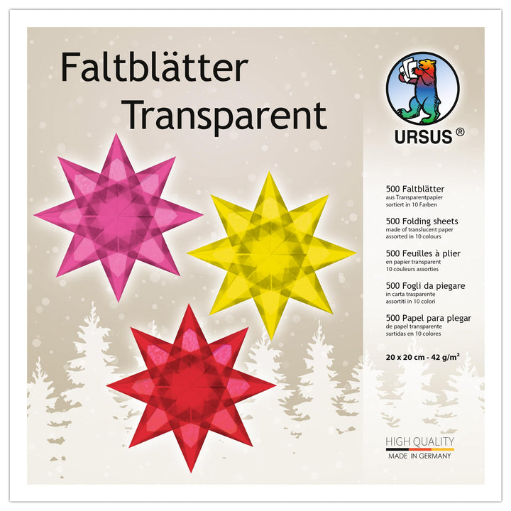 Ursus 2645199 - Faltblätter Transparentpapier, ca. 20 x 20 cm, 42 g/qm, 500 Blatt, sortiert in 10 Fa