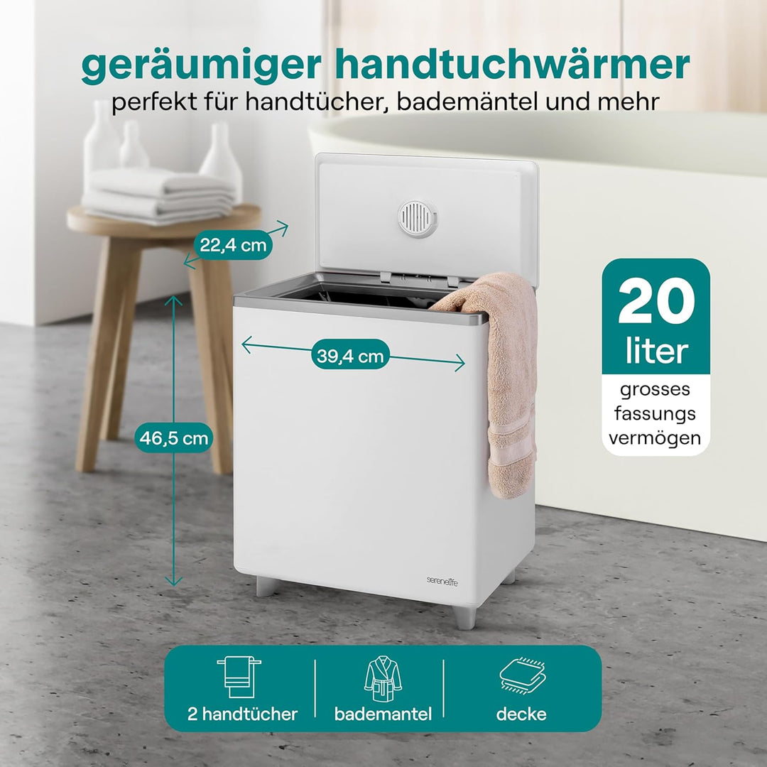 SereneLife Handtuchwärmer Eimer 20L Elektrisch Stehend Silber – Smart Handtuchtrockner mit WiFi App